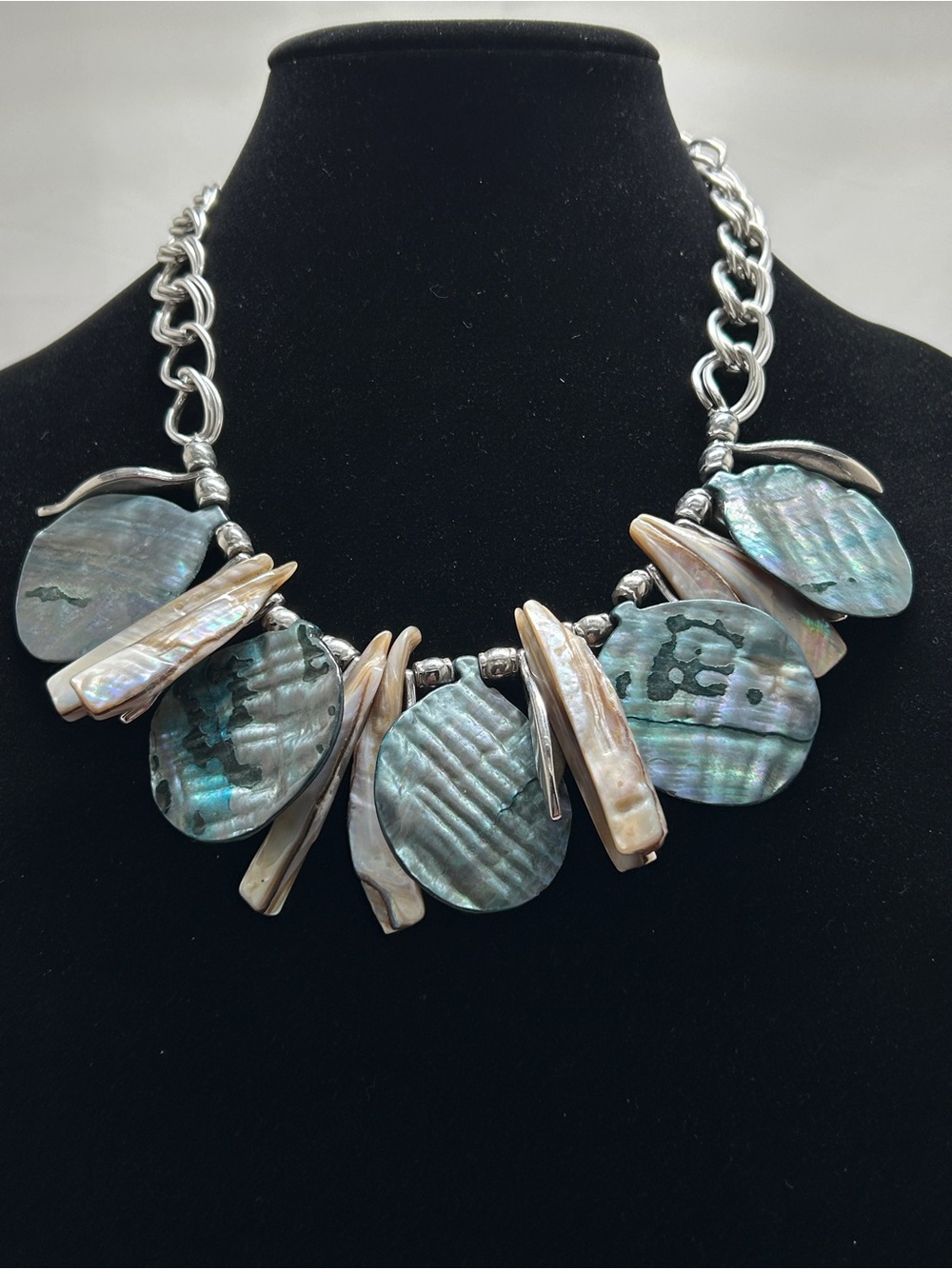 Chunky Silver And Abalone Necklace